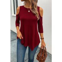 Kadın Omuzlardan Açık Sıfır Yaka Asimetrik Kesim Detay Viskon Bluz