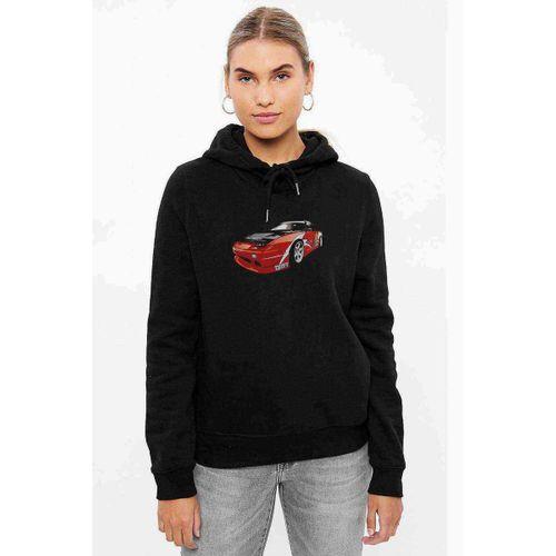 Mazda Baskılı Siyah Kadın Kapşonlu Sweashirt