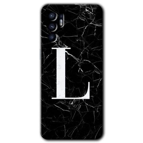 Oppo Reno 6 Kılıf HD Desen Baskılı Arka Kapak - Siyah Mermer Desenli L Harfi