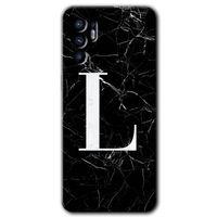 Oppo Reno 6 Kılıf HD Desen Baskılı Arka Kapak - Siyah Mermer Desenli L Harfi
