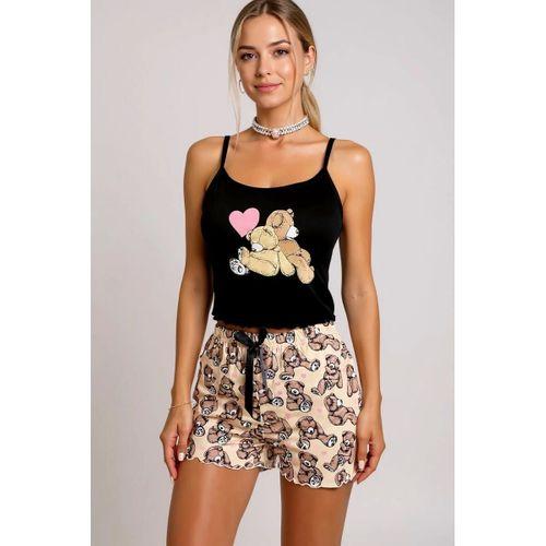 Renkli Ayıcık Desenli Askılı Şortlu Kadın Pijama Takımı