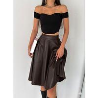 Kadın Yüksel Bel Deri Kloş Etek