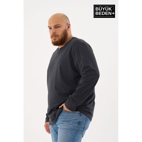 Erkek Büyük Beden Uzun Kollu 2 İplik Bisiklet Yaka Tişört