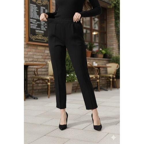 Kadın Uzun Kollu Dalıç Kumaş Cep Detay Beli Lastikli ütüsüz Pantolon