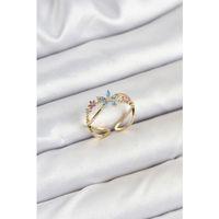 Pirinç Gold Renk Zirkon Taşlı Mavi Çiçekli Kadın Yüzük