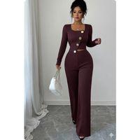 Kadın Uzun Kol Kare Yaka Asimetrik Düğme Detay Bluz Ve Yüksek Bel Pantolon Ikili Takım