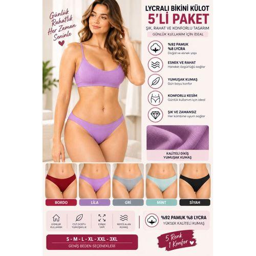 Kadın Likralı Bikini Külot 5'li Paket, Yumuşak Kumaş, Günlük Kadın İç Çamaşırı - ryl -500