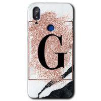 Vestel E5 HD Baskılı Kılıf + 9D Tam Ekran Koruyucu - Pembe Mermer Desenli G Harfi