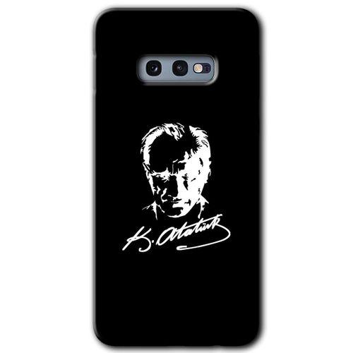 Samsung Galaxy S10e Kılıf Baskılı Kapak - Atatürk Silüet İmza + 5D Tam Kaplayan Cam