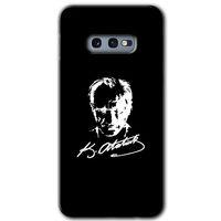 Samsung Galaxy S10e Kılıf Baskılı Kapak - Atatürk Silüet İmza + 5D Tam Kaplayan Cam