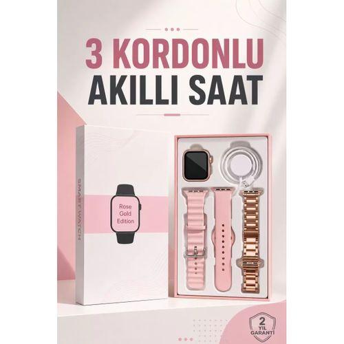 Akıllı Saat Amoled Ekran 3 Kordonlu Aksesuar Hediyeli Sesli Görüşme