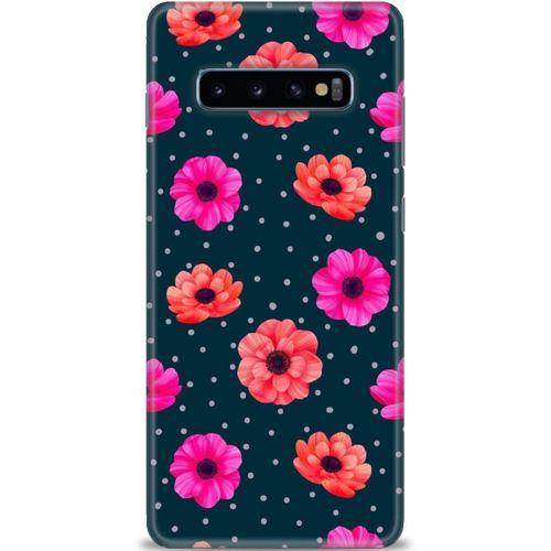 Samsung Galaxy S10 Plus Kılıf HD Baskılı Kılıf - Puantiye ve Çiçekler + Tam Ekran Koruyucu