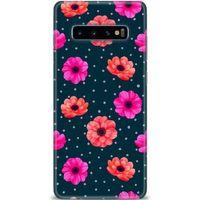Samsung Galaxy S10 Plus Kılıf HD Baskılı Kılıf - Puantiye ve Çiçekler + Tam Ekran Koruyucu
