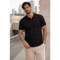 Orlando Polo Yaka Pike Kumaş Relaxed Fit Basic Düğmeli Relaxed Fit Erkek T-Shirt - Siyah