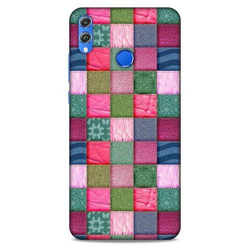 Huawei Honor 8x Kılıf Patchwork (35) Fit Design Kılıf Toz Pembe Lacivert
