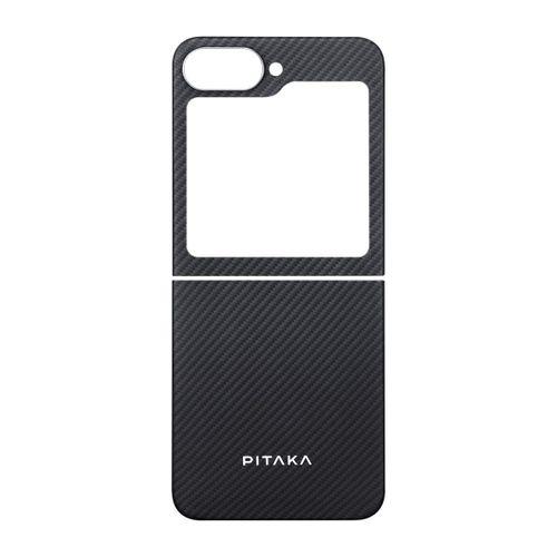 Galaxy Z Flip 6 Kılıf M-safe Şarj Özellikli 600D Aramid Fiber Pitaka Ultra-Slim Classic Serisi Black-Grey Twill Kapak