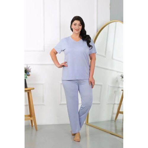 Kadın Büyük Beden Kısa Kol Penye Pijama Takımı Lila