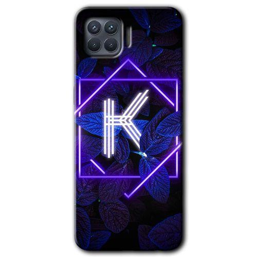 Oppo Reno 4 Lite Kılıf HD Desen Baskılı Arka Kapak + Temperli Cam - Dark Neon Yaprak K Harfi