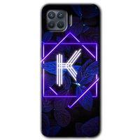 Oppo Reno 4 Lite Kılıf HD Desen Baskılı Arka Kapak + Temperli Cam - Dark Neon Yaprak K Harfi