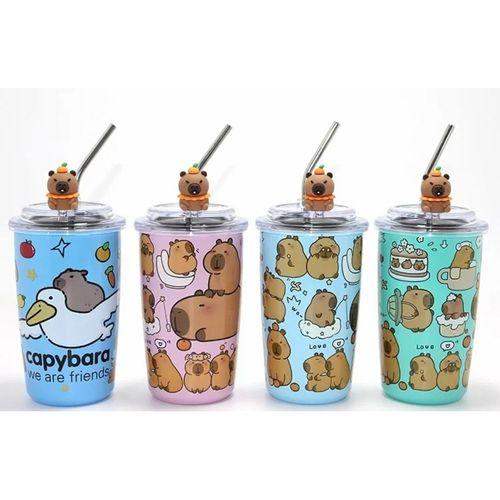 Capybara Figürlü Isı Muhafazalı Metal Pipetli Paslanmaz Çelik Kupa Alk4429