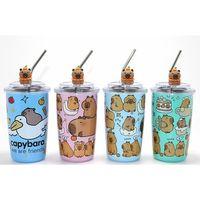 Capybara Figürlü Isı Muhafazalı Metal Pipetli Paslanmaz Çelik Kupa Alk4429