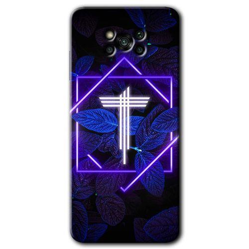 Poco x3 NFC Kılıf HD Desen Baskılı Arka Kapak + Temperli Cam - Dark Neon Yaprak T Harfi