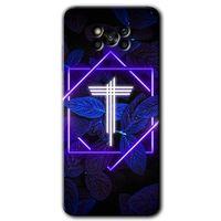 Poco x3 NFC Kılıf HD Desen Baskılı Arka Kapak + Temperli Cam - Dark Neon Yaprak T Harfi