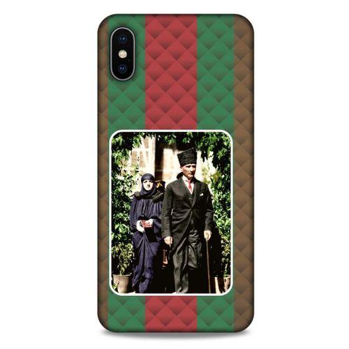 Apple iPhone XS Max Kılıf Atatürk (22) Tam Koruma Kılıfı Yeşil Kırmızı