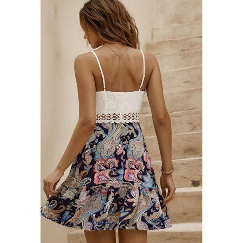 Kadın Askılı V Yakalı üst Dantel Alt Süprem Mini Elbise