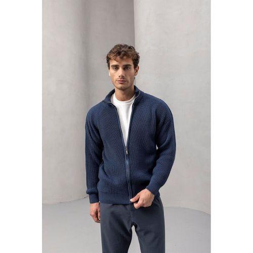 Woody Oversize Selanik Örme Fermuarlı Erkek Hırka- İndigo