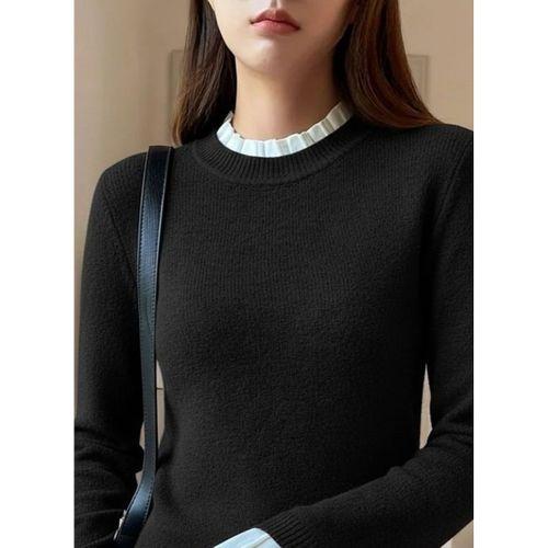 Kadın Uzun Kollu Fırfırlı Yakalı Triko Bluz