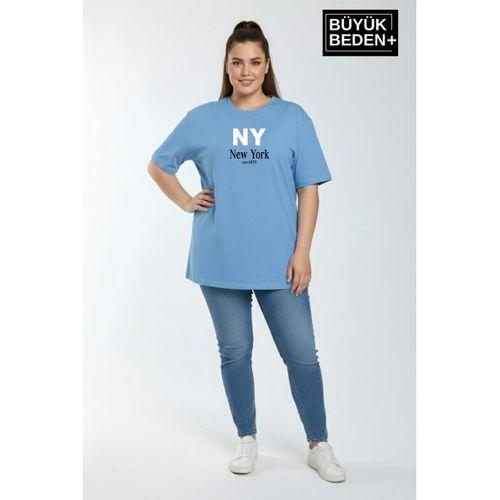 Süperlife Kadın Büyük Beden NY New York  Baskılı 3xl-6xl Bisiklet Yaka Tshırt SPR26BTSK510-15