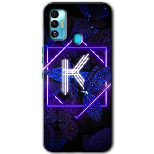 Tecno Spark 7T Kılıf HD Desen Baskılı Arka Kapak - Dark Neon Yaprak K Harfi