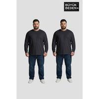 Erkek Büyük Beden 2 li Set Uzun Kollu 2 İplik Bisiklet Yaka Tişört SPR26BEA942+2