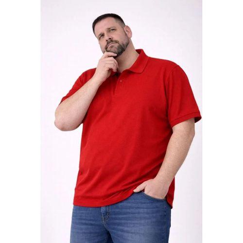 Erkek Pike Kumaş Düğmeli Yaka Battal Büyük Beden Günlük Kısa Kol Tişört T-shirt - Kırmızı
