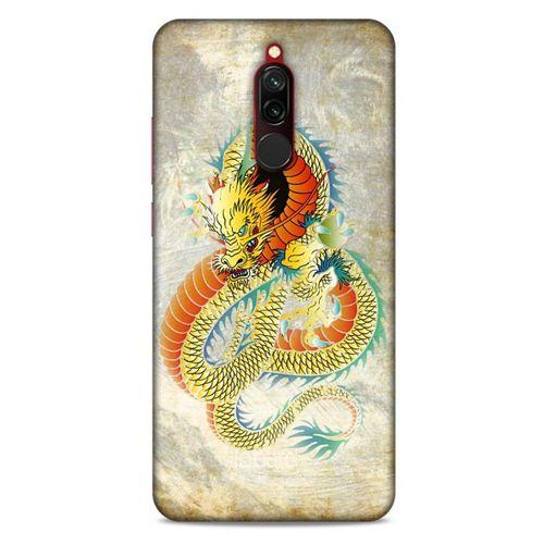 Xiaomi Redmi 8 Kılıf Dragons (21) Koruyucu Kapak Ejderha Dövme Sarı