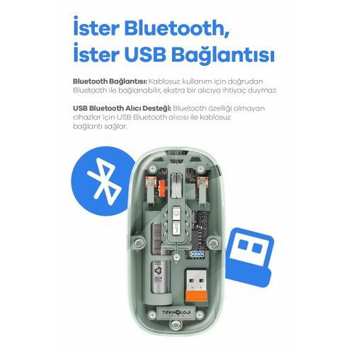 Bluetooth Usb Çift Modlu Sessiz Mouse, Type-c Şarjlı, Dpı Ayarlı, Kablosuz 10m Çekim Mesafeli, Taşınabilir Şarjlı Mouse Siyah