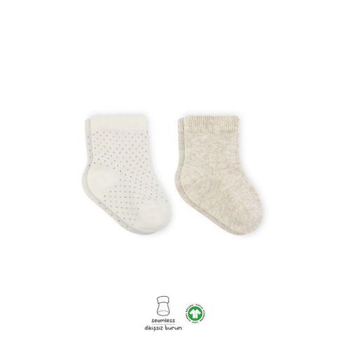 Bistyle Puan Derby Penye Soket Çorap 2'Li BS10103 Bej Ekru