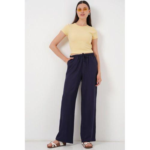 Geniş Paça Keten Pantolon 6735 - Lacivert