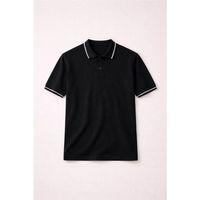 Austen Kontrast Biyeli Düğmeli Polo Yaka Kısa Kollu İnce Triko Erkek T-Shirt - Siyah