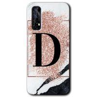 Realme 7 HD Baskılı Kılıf + 9D Tam Ekran Koruyucu - Pembe Mermer Desenli D Harfi