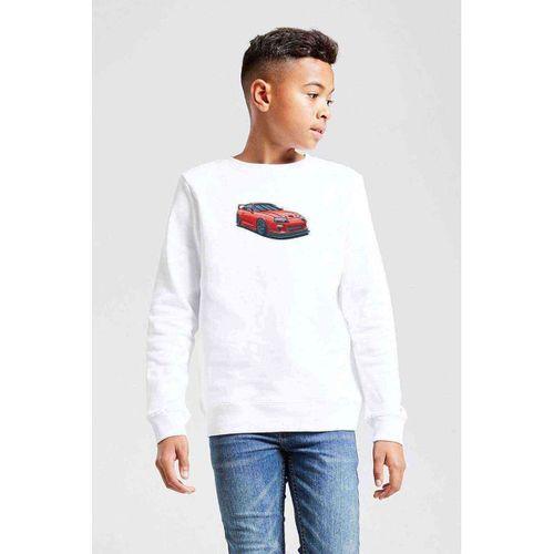 Toyota Supra Kırmızı Baskılı Unisex Çocuk Beyaz Sweatshirt