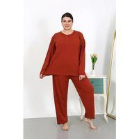 Kadın Büyük Beden Uzun Kol Penye Pijama Takımı Kiremit