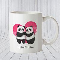 Kişiye Özel Sevimli Panda Temalı Beyaz Kupa Bardak