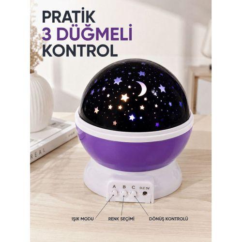 Dönen Yıldızlı Gece Lambası Renkli Gökyüzü Projeksiyon Işığı