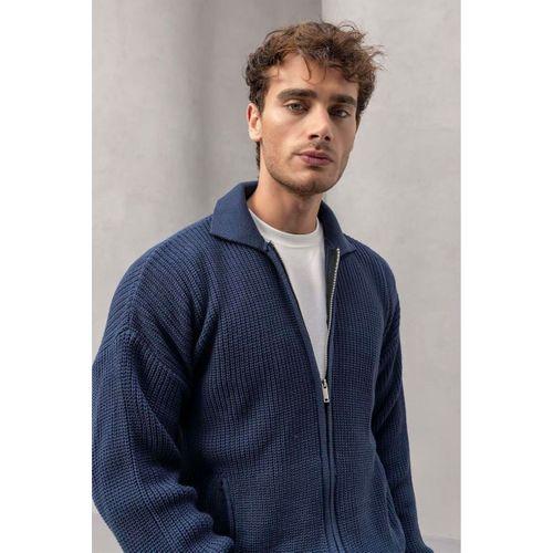 Coppola Fermuarlı Polo Yaka Triko Hırka İndigo - Wenders Bisiklet Yaka Sweatshirt Beyaz - Bezayağı Kumaş Pantolon Siyah