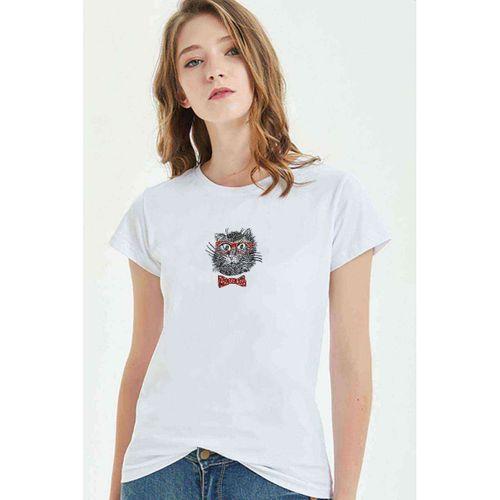 Hipster Cat Vector Cheerful Fashionable Mustache Baskılı Beyaz Kadın Tshirt t-shirt tişört T sh