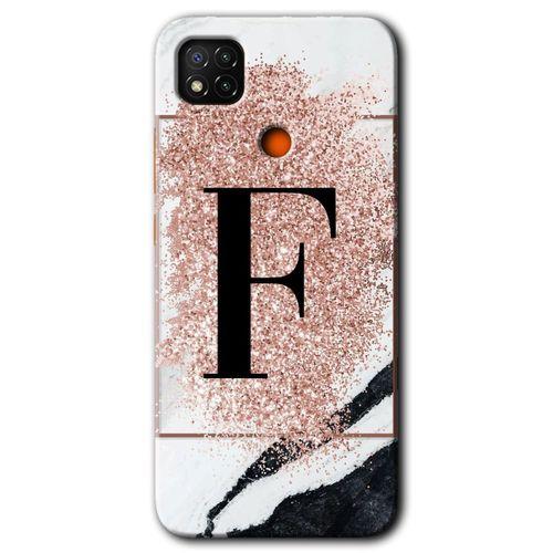 Redmi 9c Kılıf HD Desen Baskılı Arka Kapak - Pembe Mermer Desenli F Harfi + Kırılmaz Cam