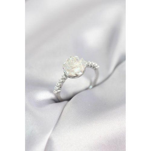 Gümüş Renk Gül Model İncili Kadın Yüzük