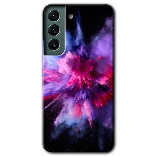 Galaxy S22 Kılıf HD Desen Baskılı Arka Kapak - Color Splash Purple + Kırılmaz Cam